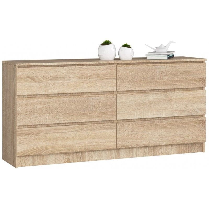 Komoda do sypialni, STILO, 6 szuflad, 160x40x77 cm, dąb sonoma, mat
