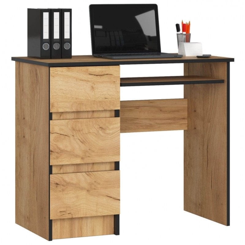 Biurko komputerowe, szuflady, lewe, ASTOR, 90x50x77 cm, dąb craft, mat