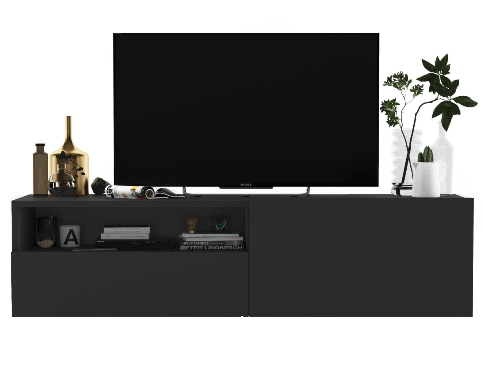 Wisząca szafka RTV, SANO, 120x35x30 cm, grafit, mat