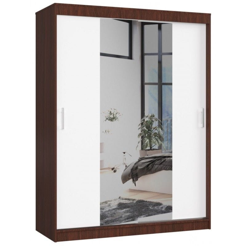 Szafa przesuwna do sypialni z lustrem, NOTTE, 150x60x200 cm, wenge, biel, mat
