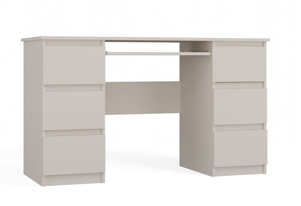Biurko komputerowe, 6 szuflad, kuba, 130x51x76 cm, beżowy, mat