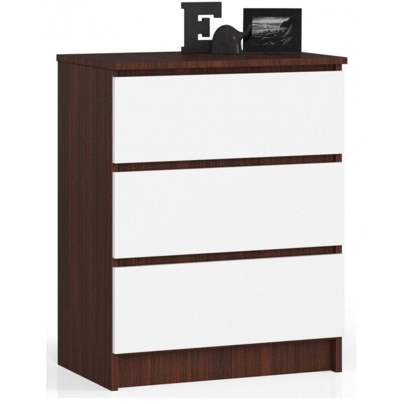 Komoda do sypialni, 3 szuflady, STILO, 60x40x77 cm, wenge, biel, mat