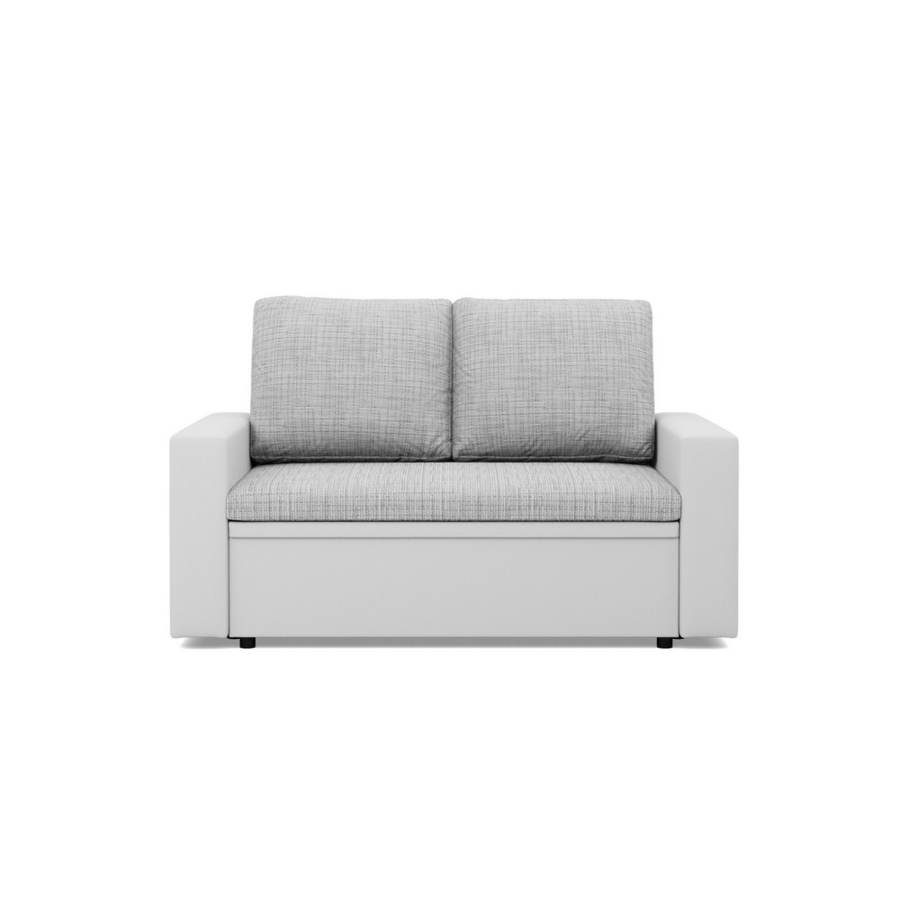 Rozkładana sofa, CAPERO, ekoskóra, plecionka, 148x87x90 cm, biały, jasny szary
