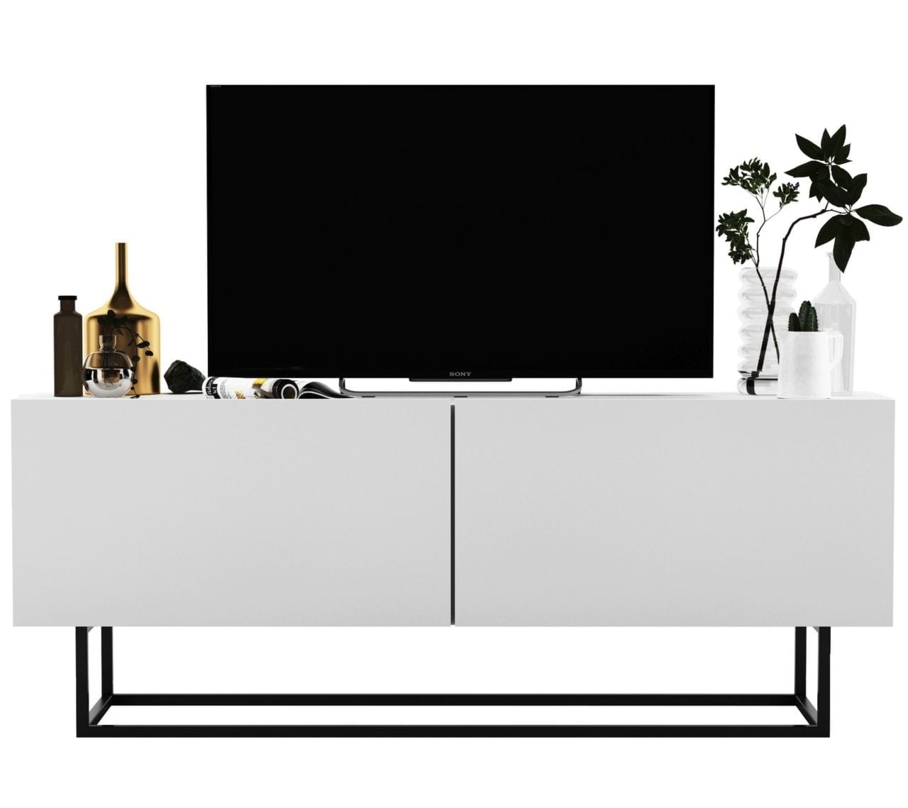 Szafka RTV, stojąca, loft, SANO, 120x35x46 cm, biel, mat