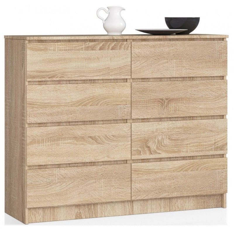 Komoda do sypialni, STILO, 8 szuflad, 140x40x99 cm, dąb sonoma, mat