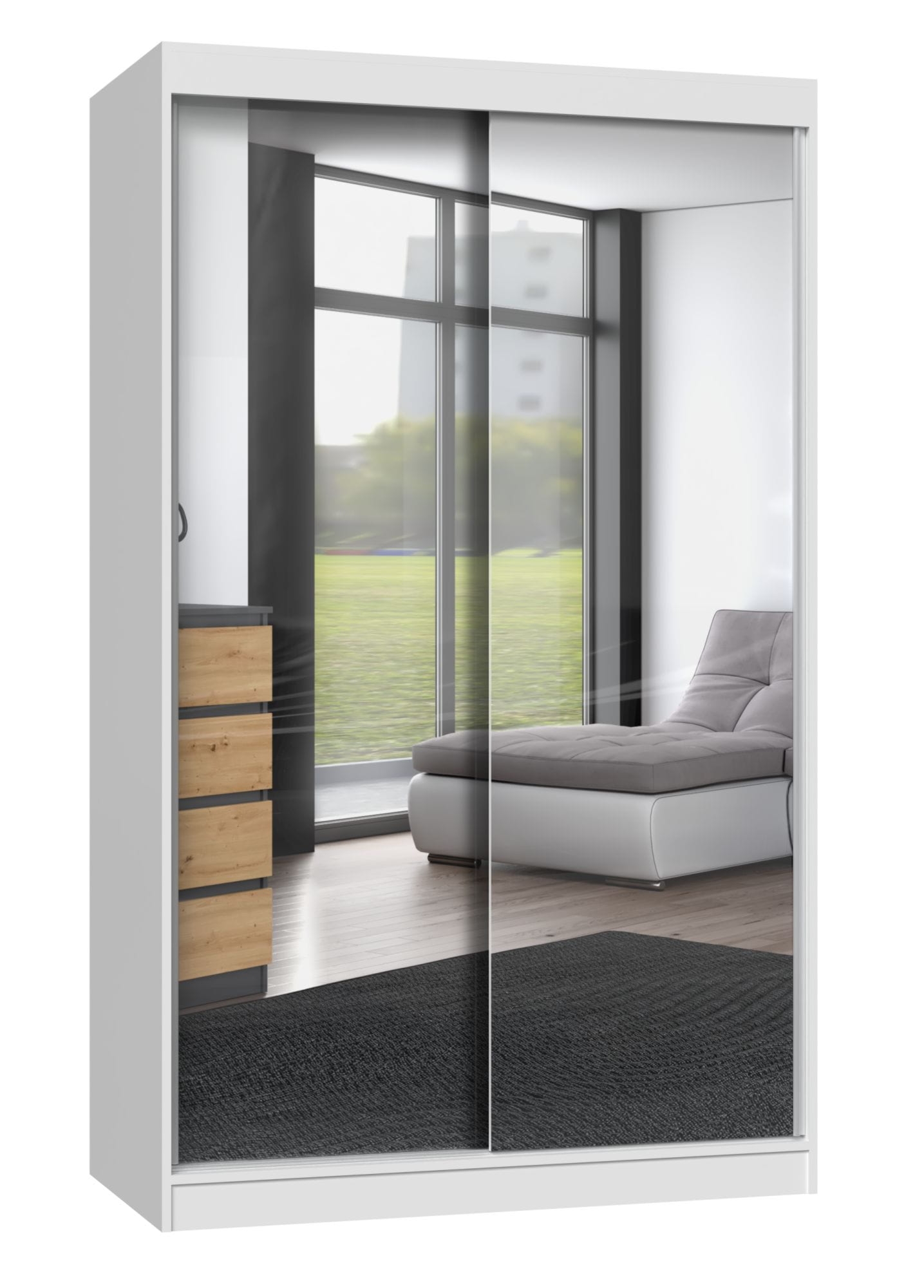 Szafa do sypialni, 2 lustra, drzwi przesuwne, Iga, 120x61x200 cm, biały