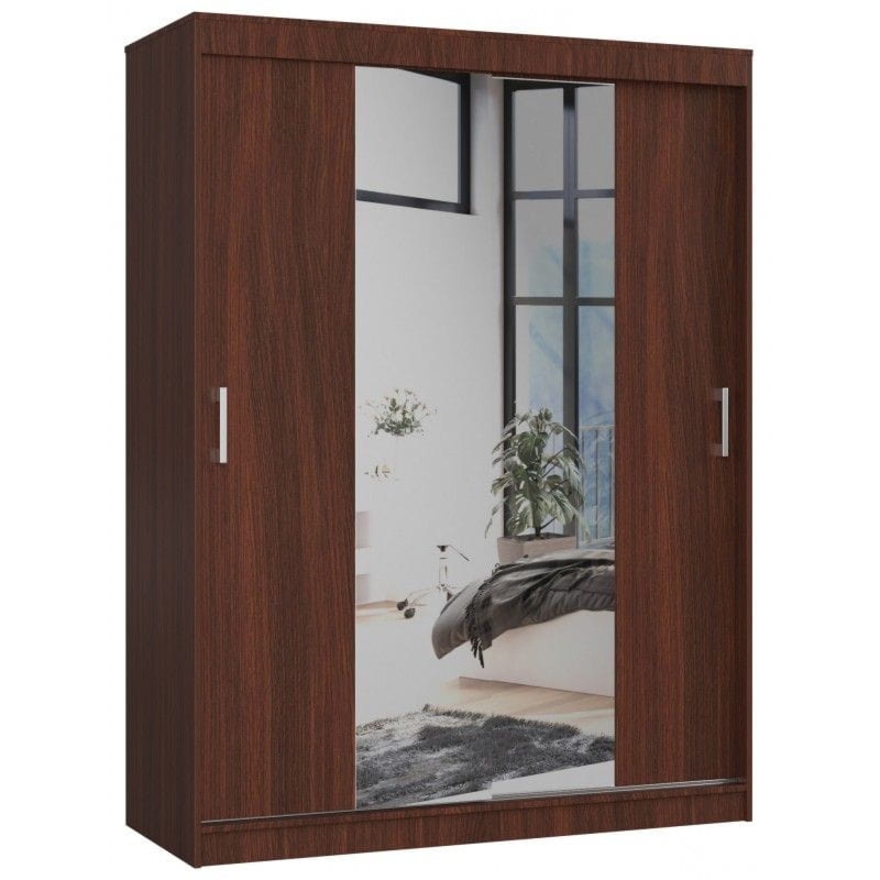 Szafa przesuwna do sypialni z lustrem, NOTTE, 150x60x200 cm, wenge, mat