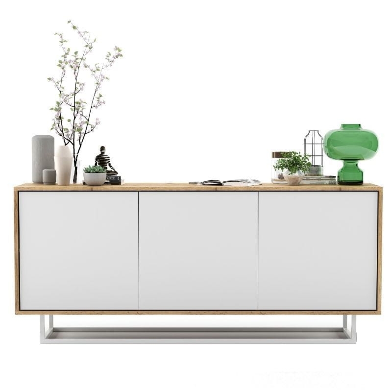 Komoda do salonu, loft, NORD, 168x35x72 cm, dąb wotan, biel, mat