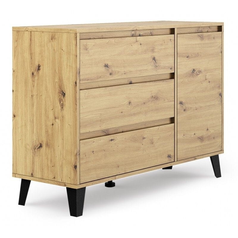 Komoda na nóżkach z szufladami, Scandi, 110x39x79 cm, dąb artisan, mat
