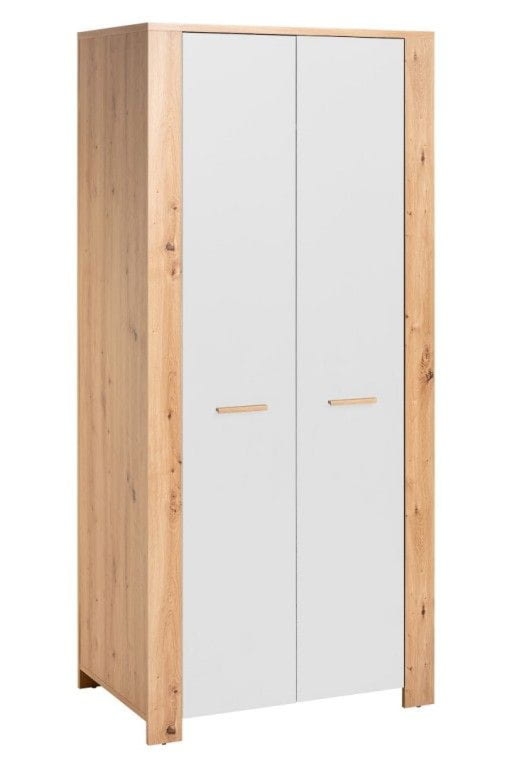 Szafa dwudrzwiowa, Vega, 90x57x196 cm, dąb artisan, biały, mat