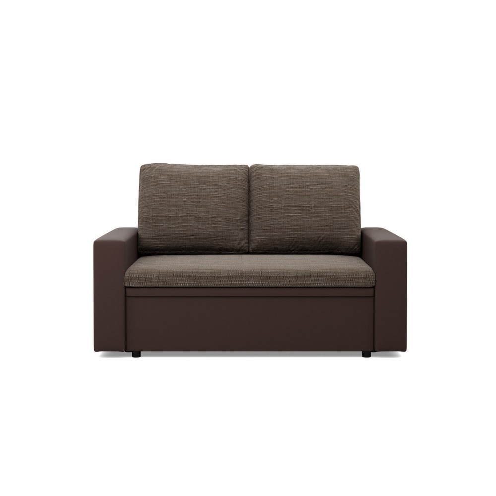 Rozkładana sofa, CAPERO, ekoskóra, plecionka, 148x87x90 cm, brąz
