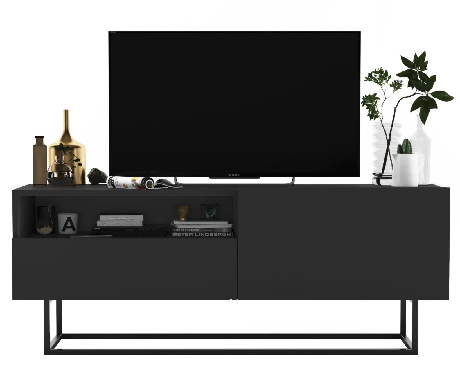 Komoda RTV, półka, loft, SANO, 120x35x46 cm, grafit, mat