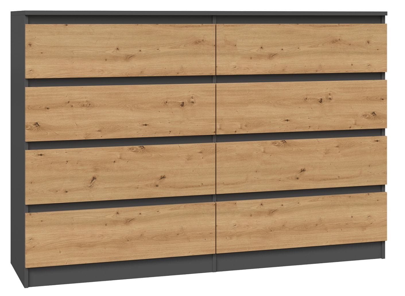Komoda do sypialni, salonu, M8, 138x40x97 cm, antracyt, dąb artisan, mat