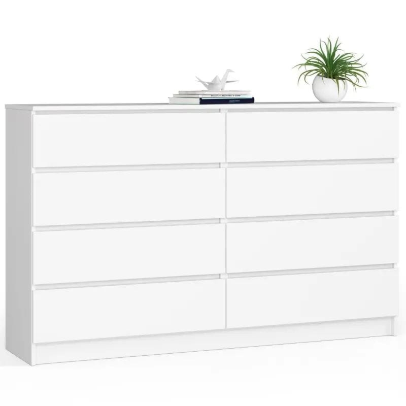 Komoda do sypialni, 8 szuflad, STILO, 160x40x99 cm, biel, mat