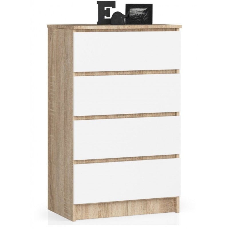 Komoda do sypialni, 4 szuflady, STILO, 60x40x99 cm, dąb sonoma, biel, mat