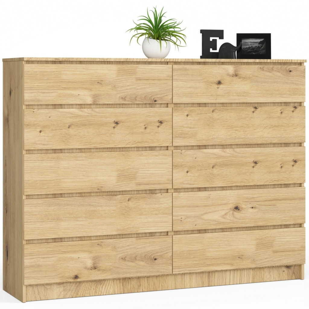 Komoda do sypialni, 10 szuflad, STILO, 160x40x121 cm, dąb artisan, mat