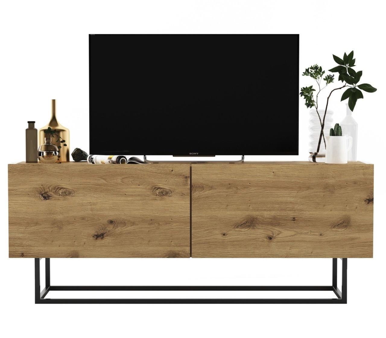 Szafka RTV, stojąca, loft, SANO, 120x35x46 cm, dąb artisan, mat