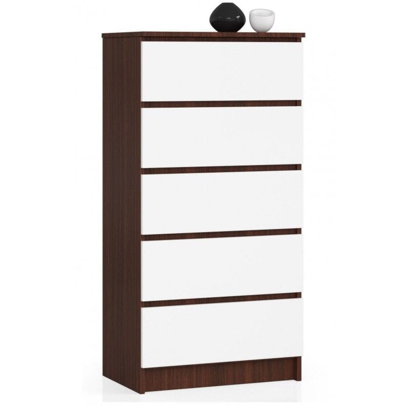 Komoda do sypialni, 5 szuflad, STILO, 60x40x121 cm, wenge, biel, mat