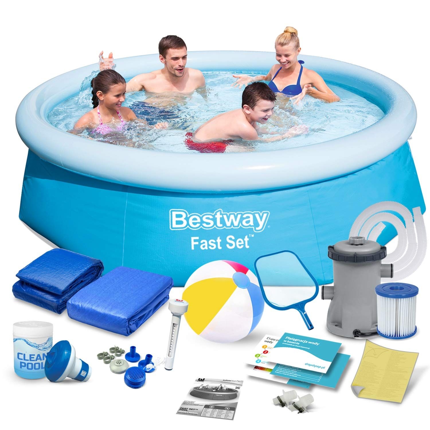 Basen ogrodowy rozporowy, zestaw 16w1, Bestway, 244x66 cm