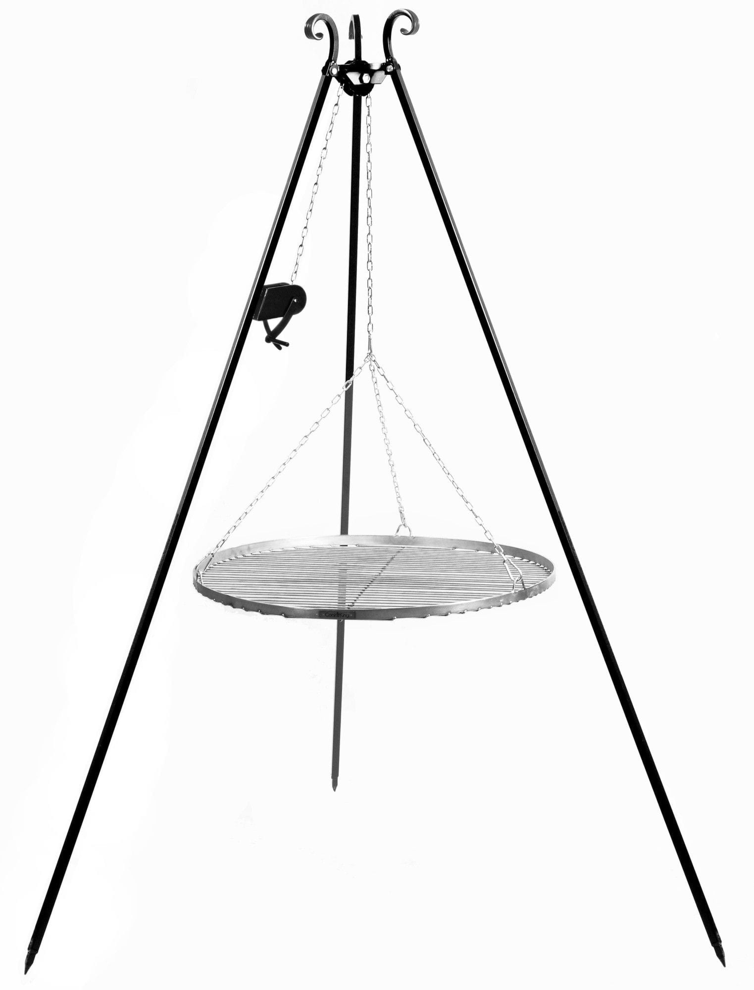 Grill na trójnogu z kołowrotkiem 180 cm, TRIVO, ruszt stal nierdzewna, 60 cm