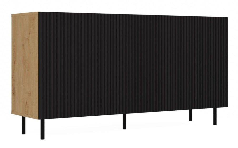 Komoda trzydrzwiowa, slim, Kama, 150x40x78 cm, dąb artisan, czarny