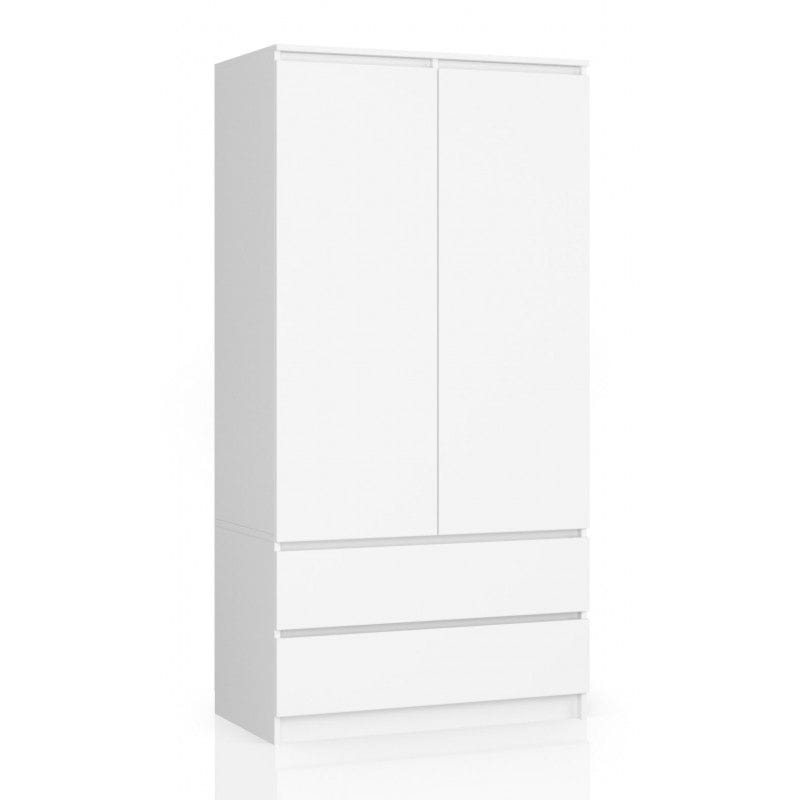 Szafa do sypialni, 2 szuflady, drzwi, DORMI, 90x51x180 cm, biel, mat
