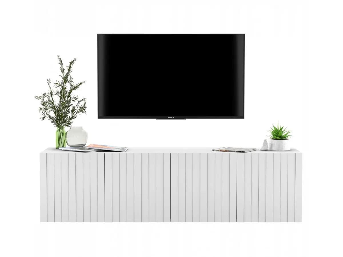Komoda RTV, szafka wisząca, glamour, GRAVO, 150x37x39 cm, biały, mat