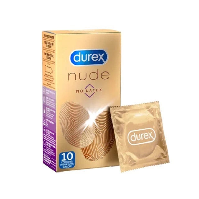 Durex Nude No Latex 10 szt – cienkie prezerwatywy bezlateksowe, szerokość 56 mm