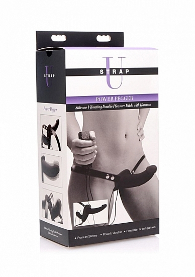 Podwójny wibrator z uprzężą Najwyższa Przyjemność - czarny AF475 - Supreme Pleasure Vibrating Double Ended Dildo w/Harness - Black