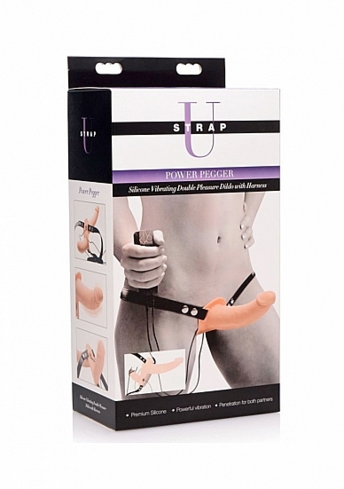 Podwójny wibrator z uprzężą StrapOn - Supreme Pleasure Vibrating Double Ended Dildo Harness - cielisty AF475-FLESH